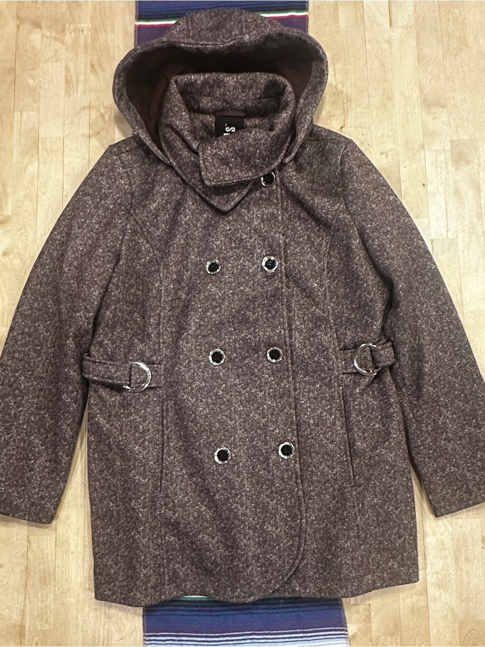 Hooded Double-Breasted Pea Coat in Purple